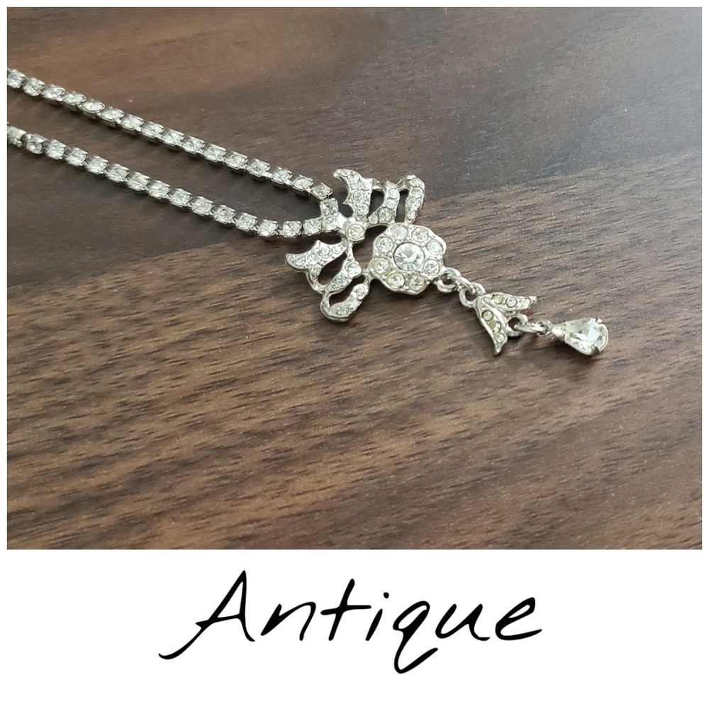 {HP} Circa 1920 Rhinestone and Silver Necklace - Picture 1 of 3